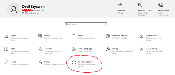 Pilih Update & Security