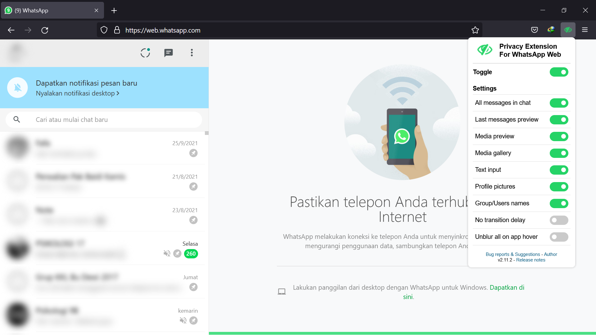 Cara Membuat Whatsapp Web Blur