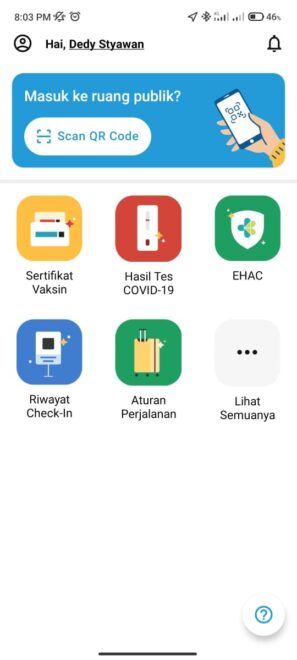 Isi menu aplikasi pedulilindungi.