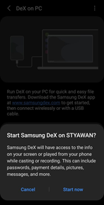  Otorisasi (izin) memulai Samsung Dex di smartphone Samsung