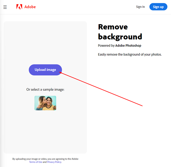 Upload gambar di Adobe Express Background Removal