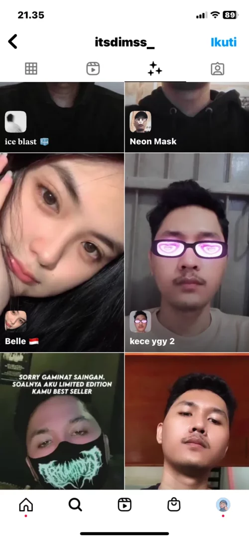 nama efek ig kacamata hitam