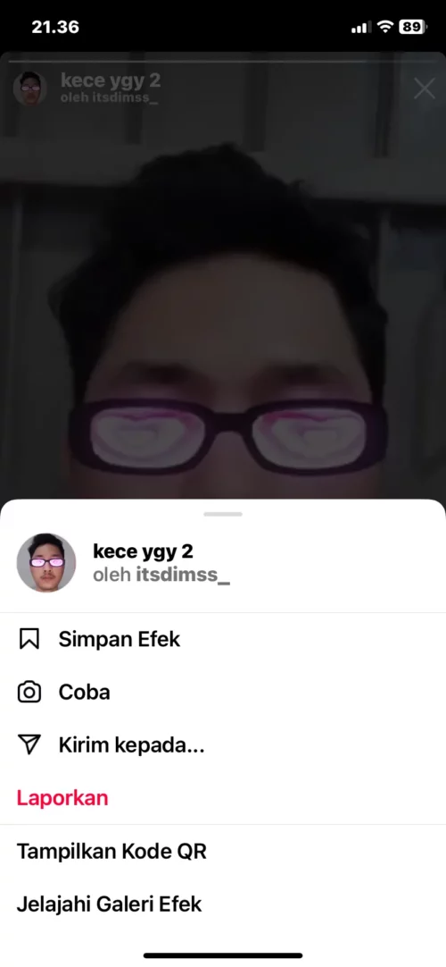 nama efek ig kacamata hitam