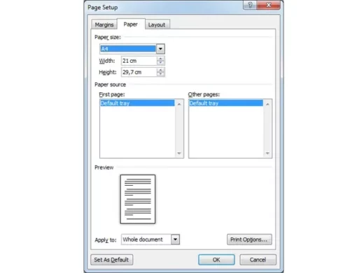 word 2020 page layout - Paper