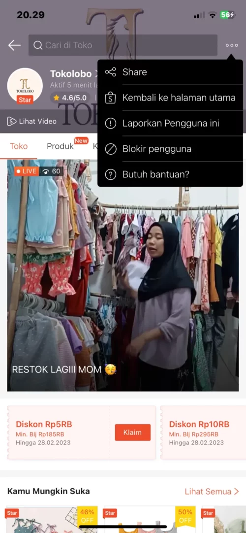 cara mencari link bio di shopee