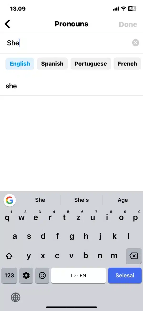 cara menambahkan she/her di instagram android
