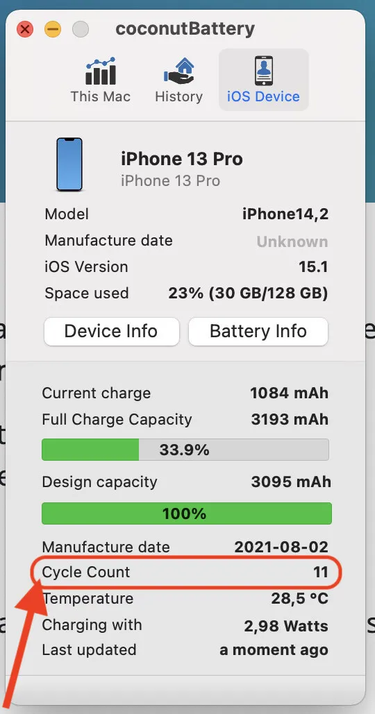 charge cycle iPhone
