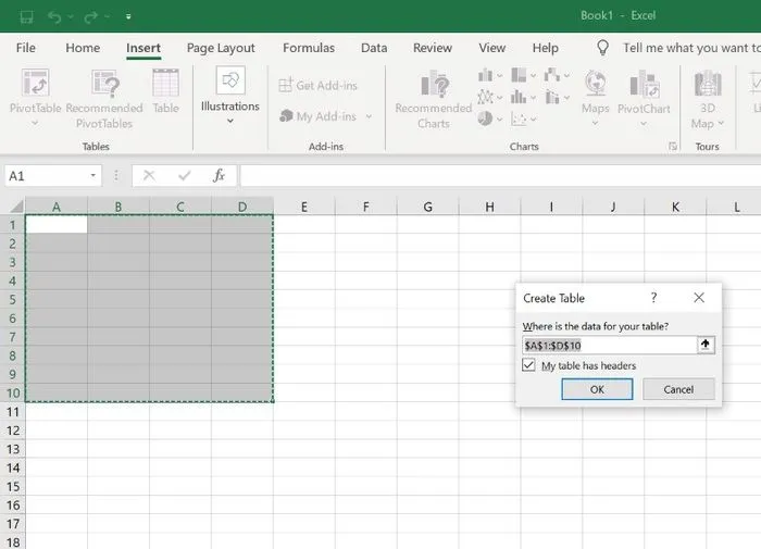 cara membuat tabel di excel 2003