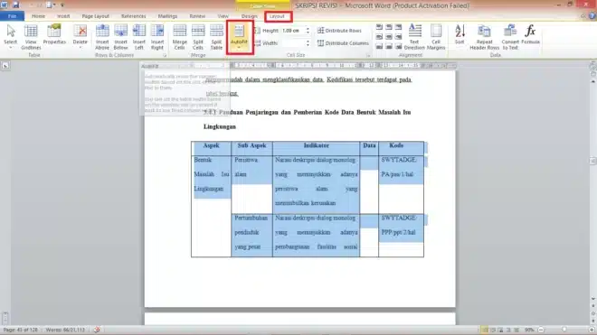 cara merapikan tabel di word