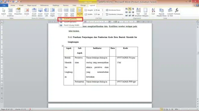 cara merapikan tabel di word