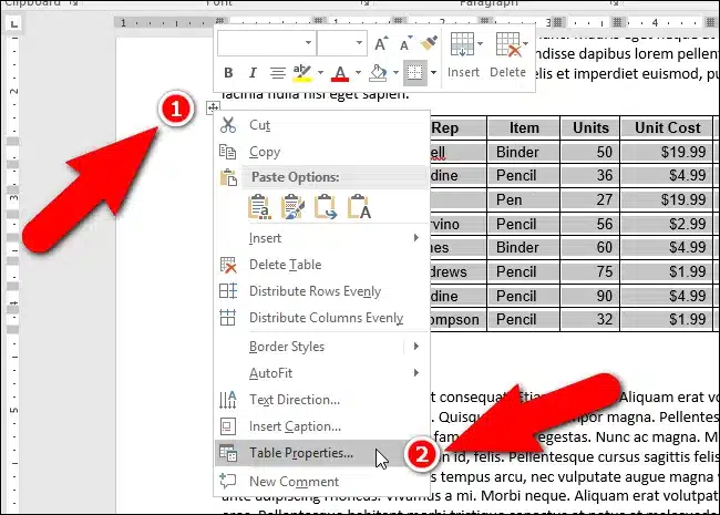 cara merapikan tabel di word