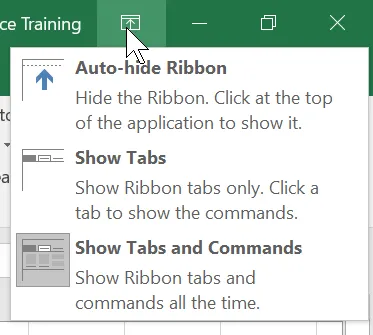 Auto hide Ribbon  dan Show Tabs