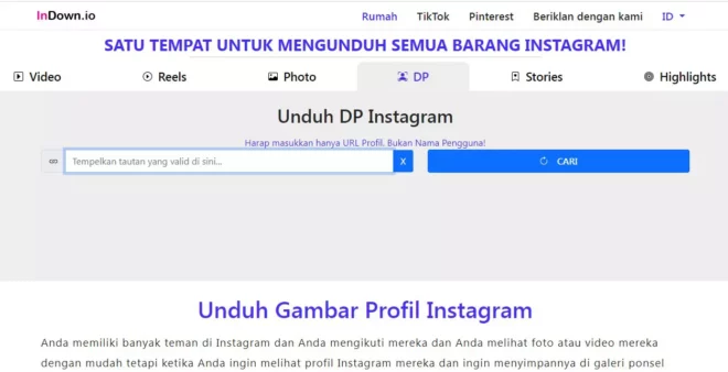 Cara Melihat Profil IG Full Melalui Website Indown