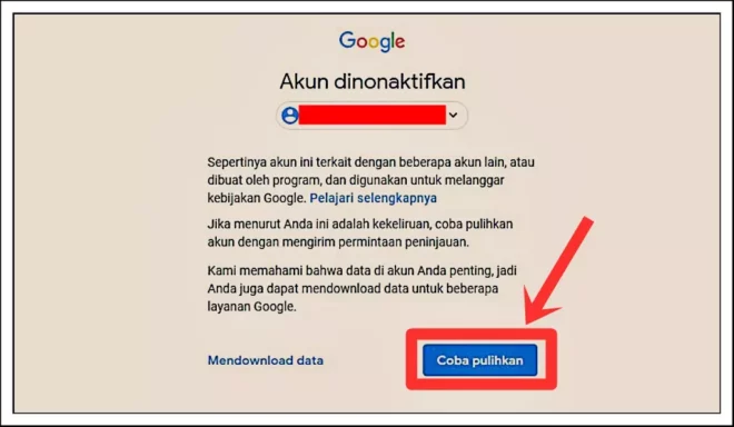 Cara Mengaktifkan Akun Google Yang Dinonaktifkan Sementara