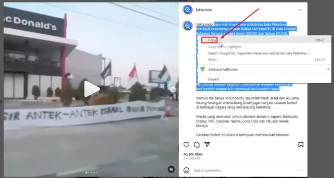 Cara Salin Teks di Instagram Dengan Mengunakan Browser di PC