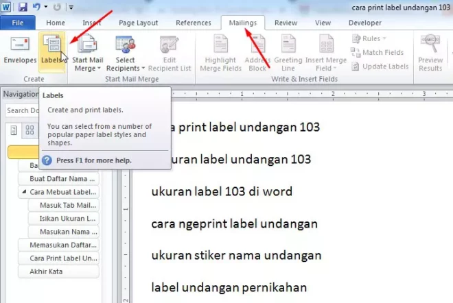 Cara Mebuat Label Undangan 103 di MS Word Langkah 1