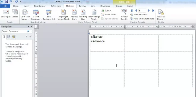 Memasukan Daftar Nama Tamu Undangan ke Label di MS Word