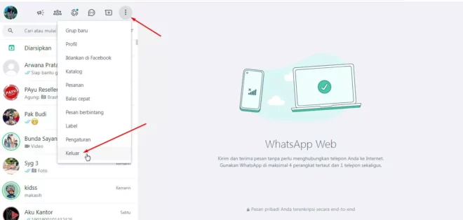 Cara Logout Whatsapp Web di Laptop atau Komputer