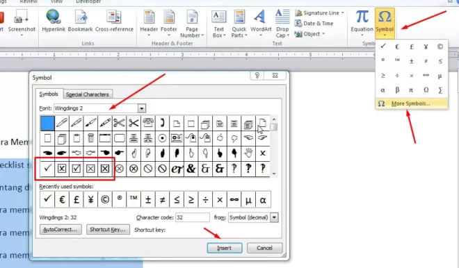 Cara Membuat Ceklis di Word Melalui Menu Insert