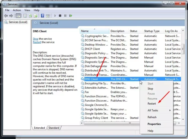Restart DNS Client di Komputer